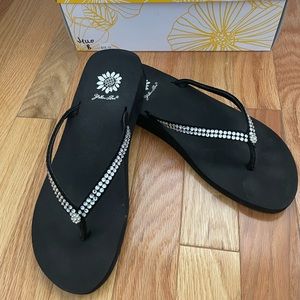 Yellow box rhinestone flip flops